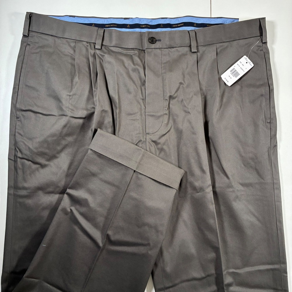 NEW Brooks Brothers Chino Pants 44x32 Brown Traditional Fit Pleated Cuffed 90s